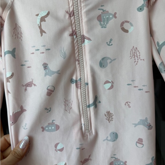 H&M rashguard one piece swimsuit romper long sleeve toddler girl zipper ocean - Picture 4 of 6